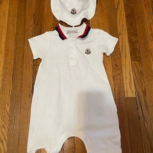 Moncler White Polo One-Piece with Red & Navy Trim